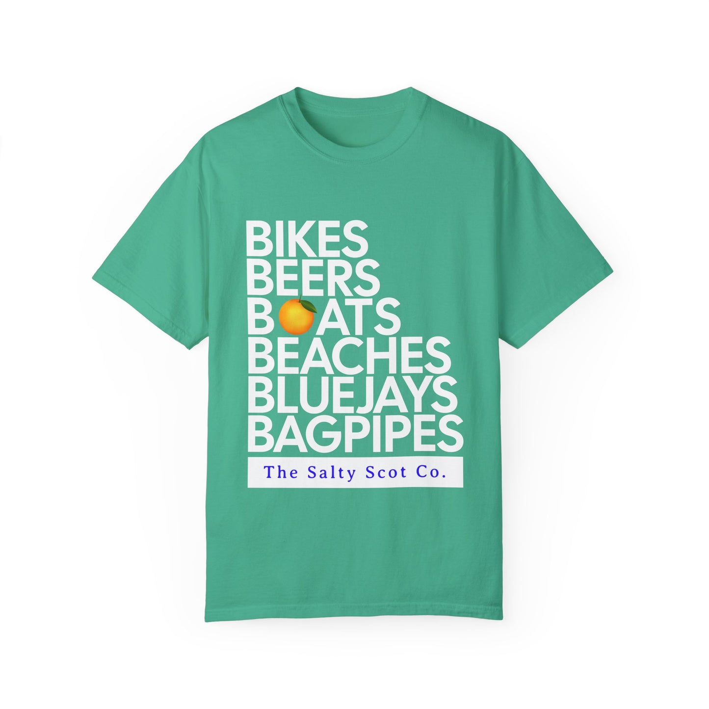 Bikes, Beers, Boats, Beaches, Blue Jays, & Bagpipes Tee - The Salty Scot Collection